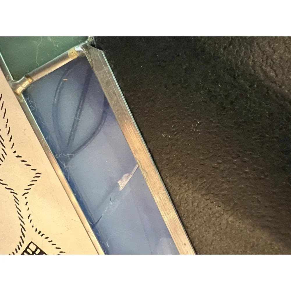 Stained Glass Metal Photo Frame in Shades of Blue Green Holds 4x6 Leaves